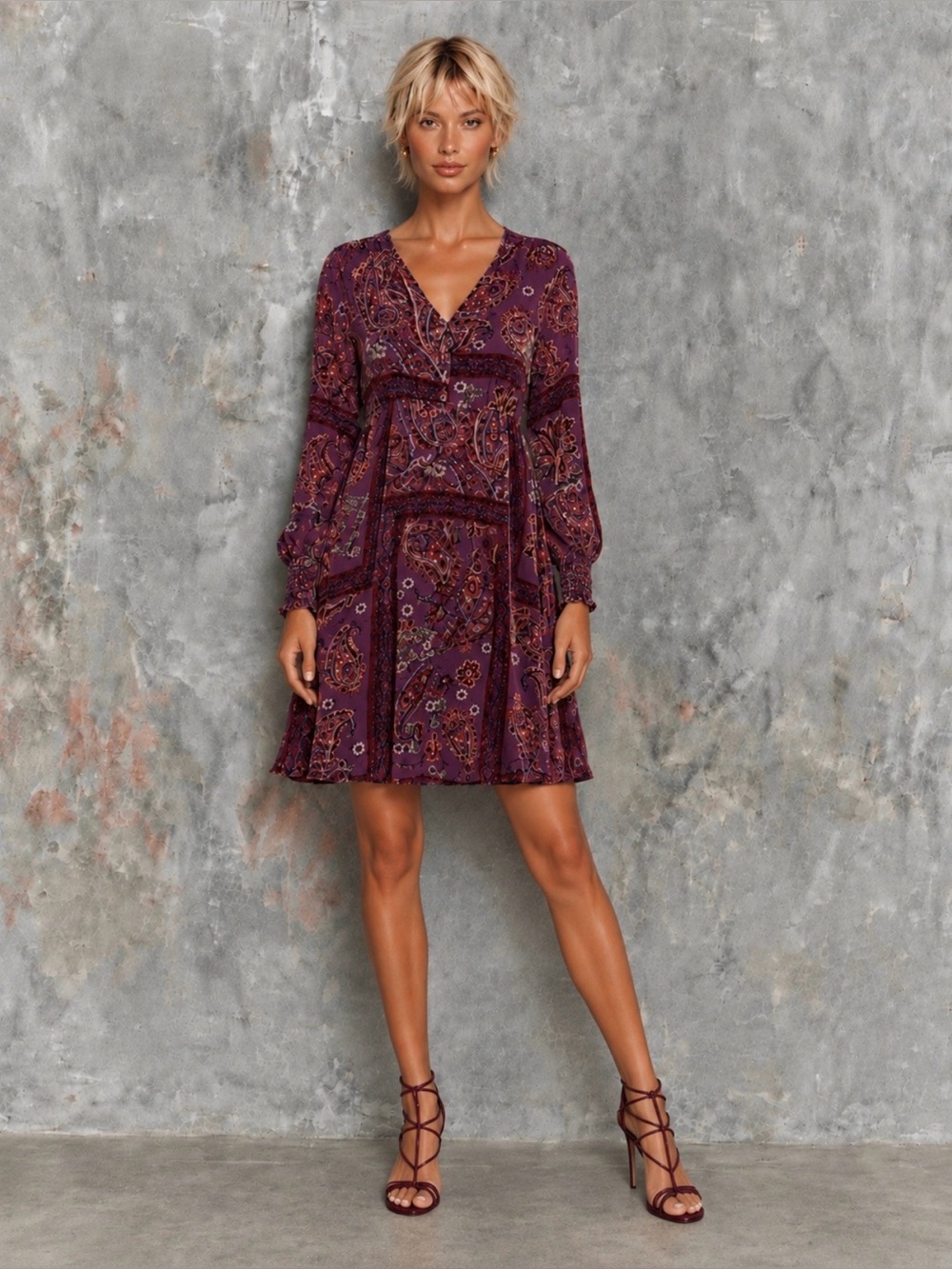New🌺$398 Johnny Was Kinney Domitila Burnout Silk Blend Paisley Dress Purple M